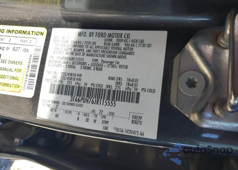 2018 Ford Fusion Se z USA, uszkodzony, nr VIN 3FA6P0H76JR115555